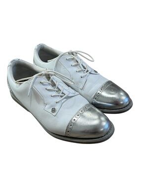 G/FORE Women's Gallivanter golf shoes in white with silver cap toes